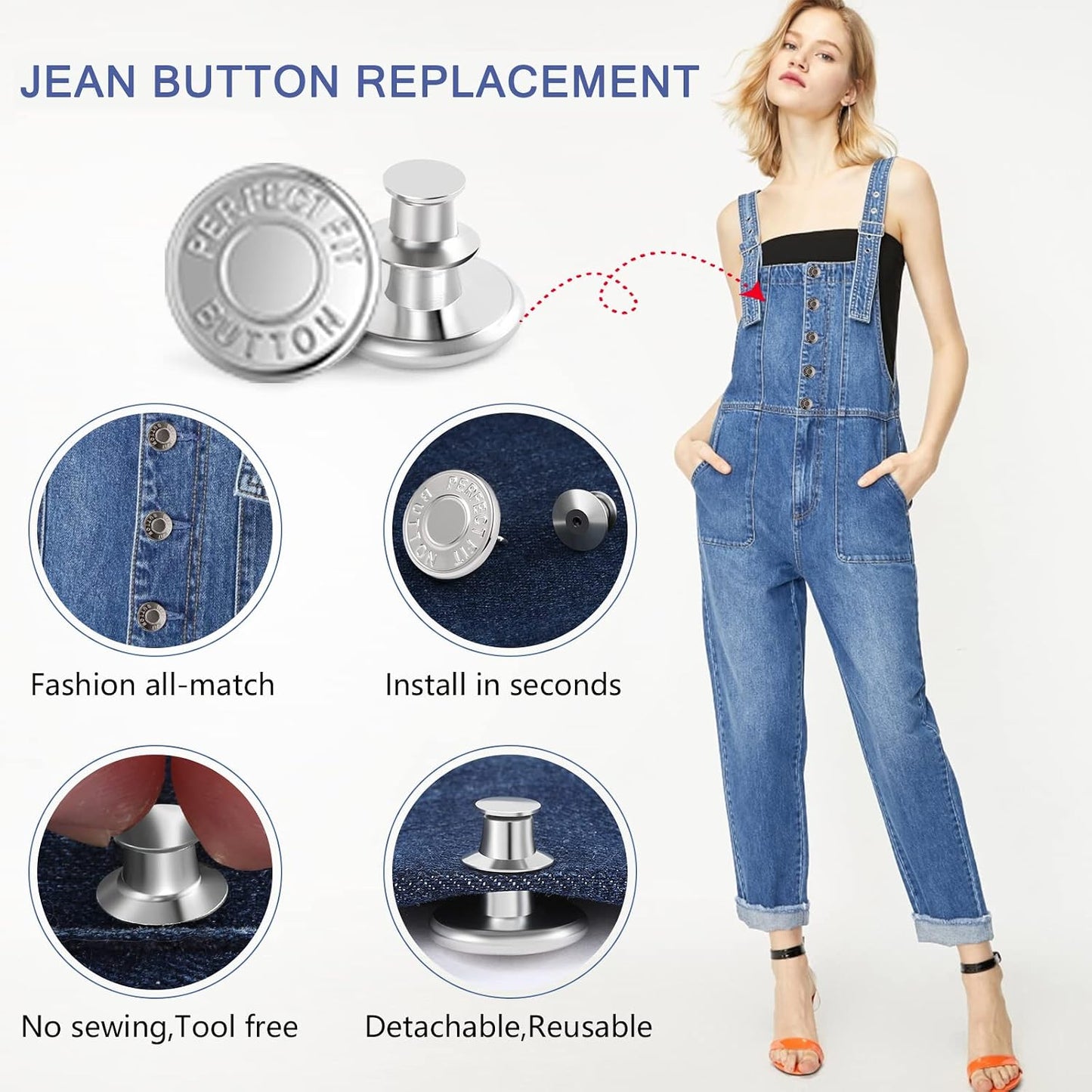 12 Sets Buttons Pins for Jeans