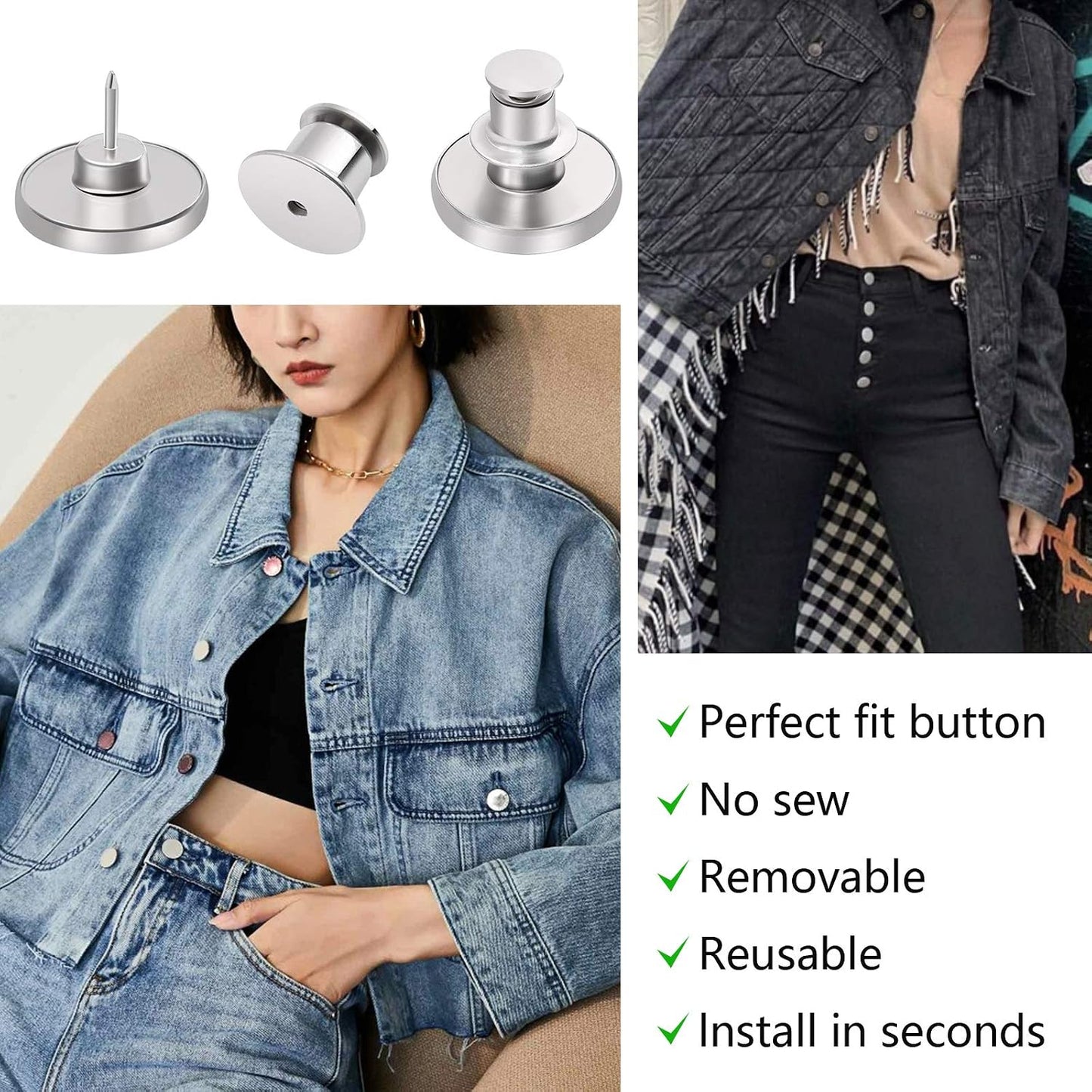12 Sets Buttons Pins for Jeans
